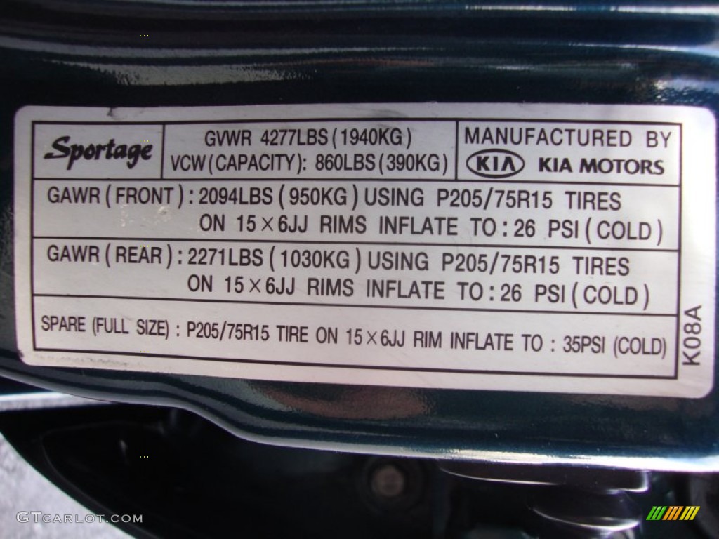 2000 Sportage  - Evergreen Green / Gray photo #26