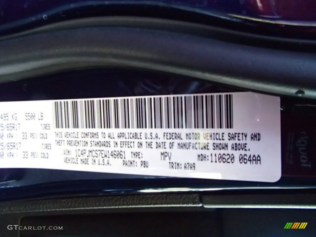 2014 Cherokee Color Code PBU for True Blue Pearl Photo #87880399