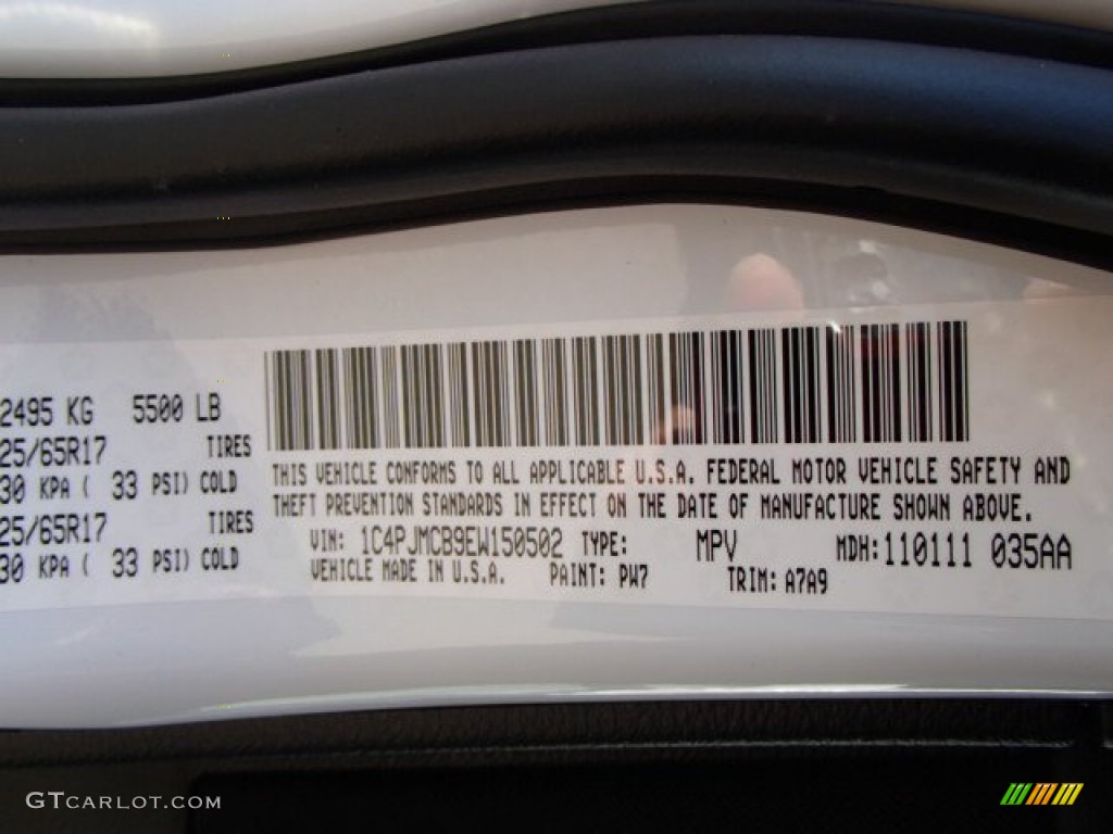 2014 Cherokee Color Code PW7 for Bright White Photo #87883129