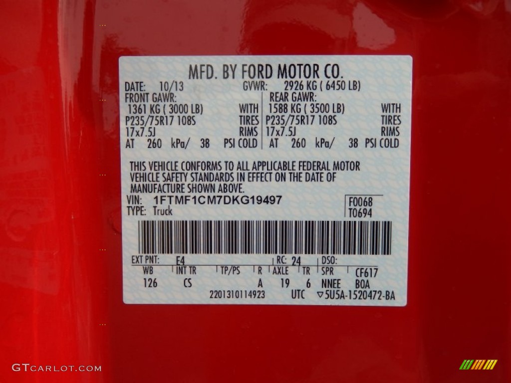 2013 Ford F150 XL Regular Cab Color Code Photos