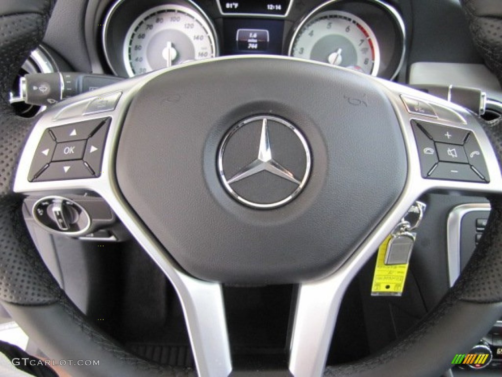 2014 Mercedes-Benz CLA Edition 1 Neon Art Black/DINAMICA w/Yellow Stitching Steering Wheel Photo #87903673