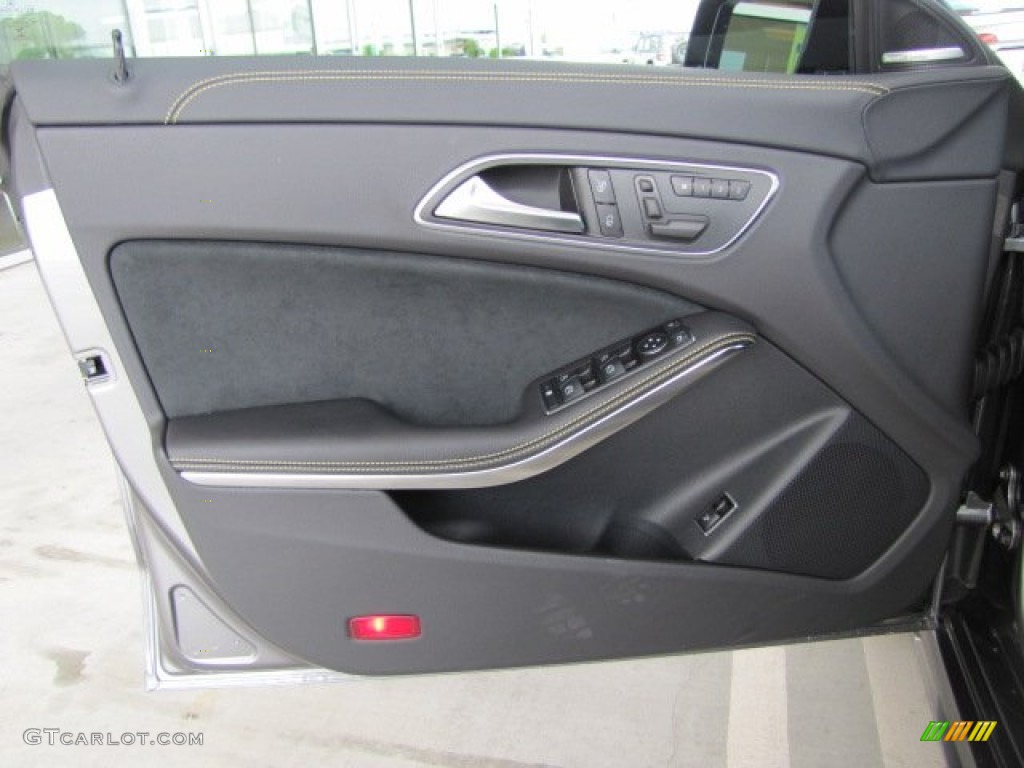 2014 Mercedes-Benz CLA Edition 1 Neon Art Black/DINAMICA w/Yellow Stitching Door Panel Photo #87904204