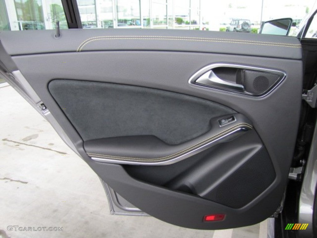 2014 Mercedes-Benz CLA Edition 1 Neon Art Black/DINAMICA w/Yellow Stitching Door Panel Photo #87904264