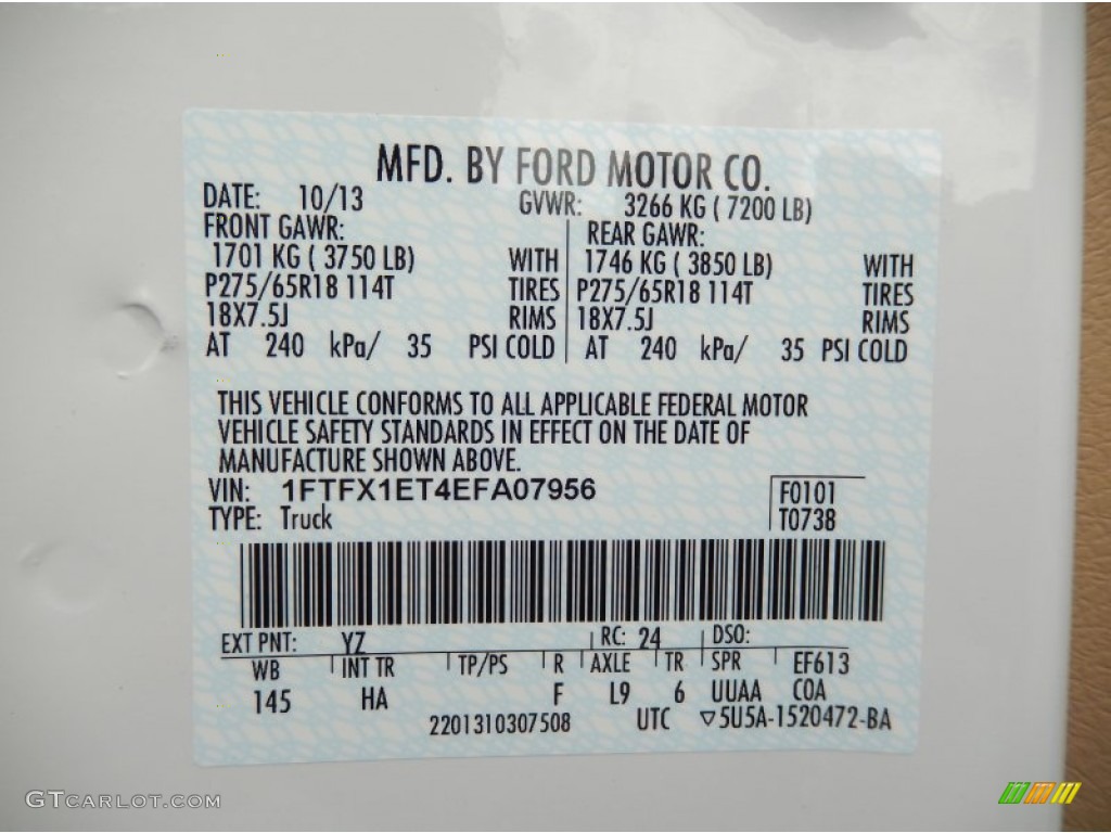 2014 Ford F150 Lariat SuperCab 4x4 Color Code Photos