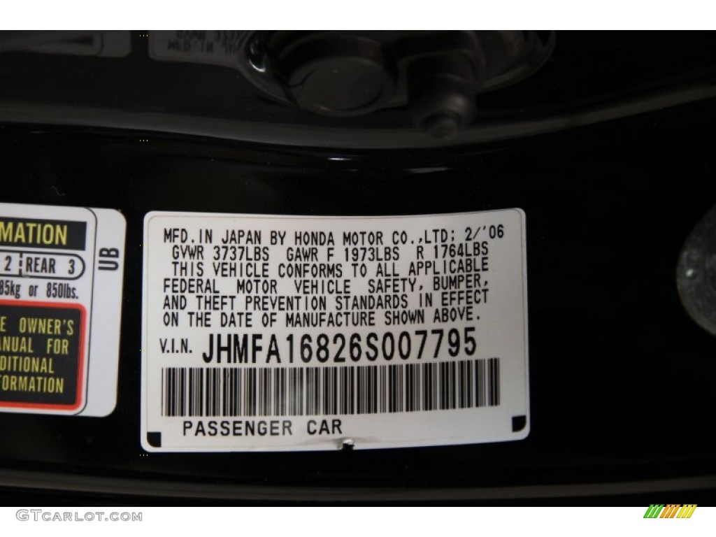 2006 Honda Civic EX Sedan Info Tag Photos