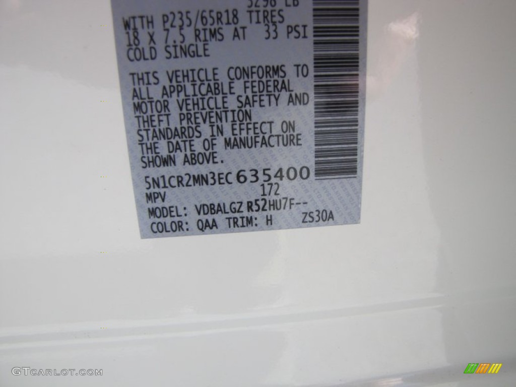 2014 Pathfinder Color Code QAA for Moonlight White Photo #87931305