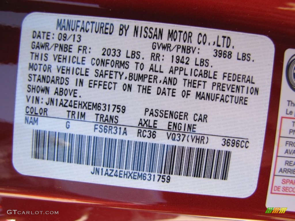 2014 370Z Color Code NAM for Magma Red Photo #87931731