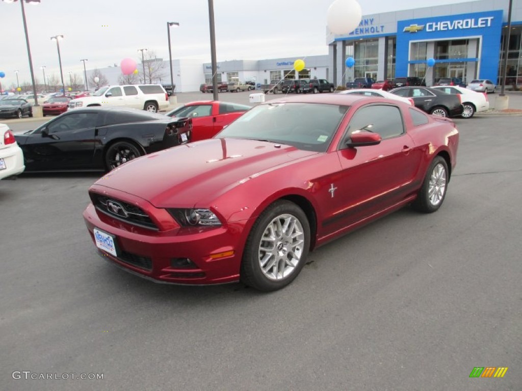 2014 Mustang V6 Premium Coupe - Ruby Red / Saddle photo #2