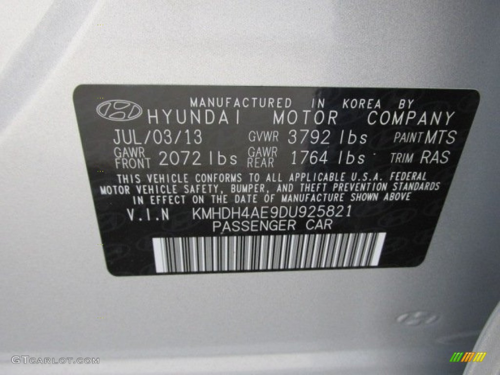 2013 Elantra GLS - Shimmering Air Silver / Gray photo #15