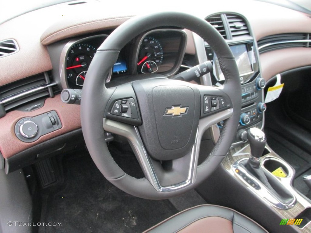 2014 Chevrolet Malibu LTZ Jet Black/Brownstone Steering Wheel Photo #87973989