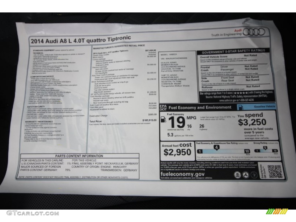 2014 A8 L 4.0T quattro - Quartz Gray Metallic / Black photo #25