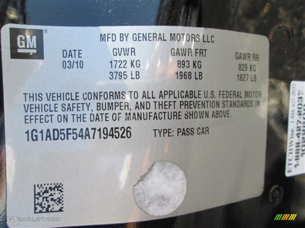 2010 Cobalt LT Sedan - Black / Ebony photo #10