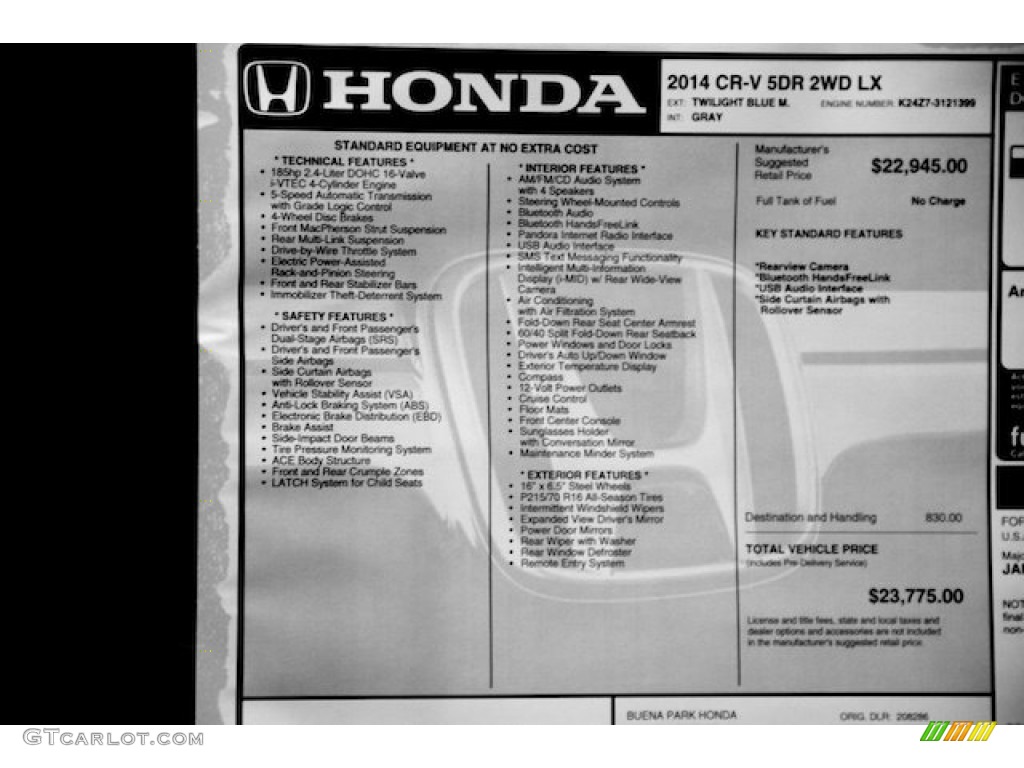 2014 Honda CR-V LX Window Sticker Photo #88016757