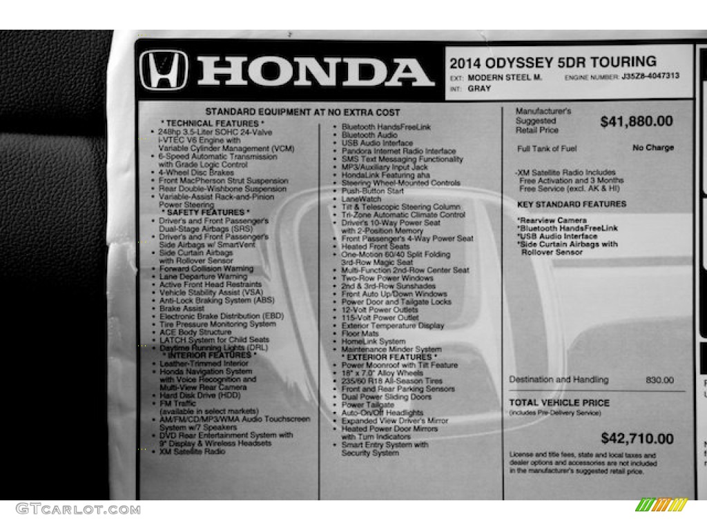 2014 Honda Odyssey Touring Window Sticker Photo #88034518
