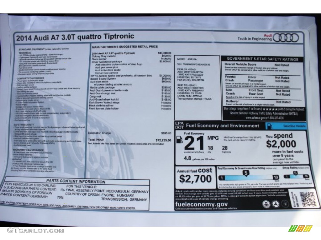 2014 A7 3.0T quattro Premium Plus - Oolong Gray Metallic / Black photo #37