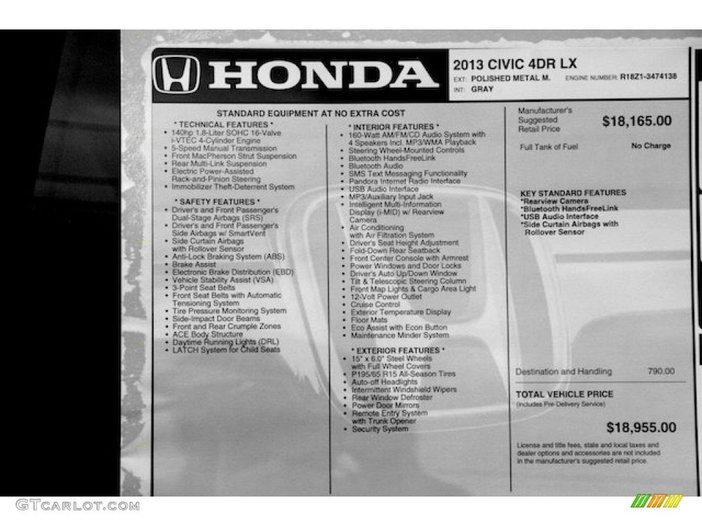 2013 Honda Civic LX Sedan Window Sticker Photo #88035698