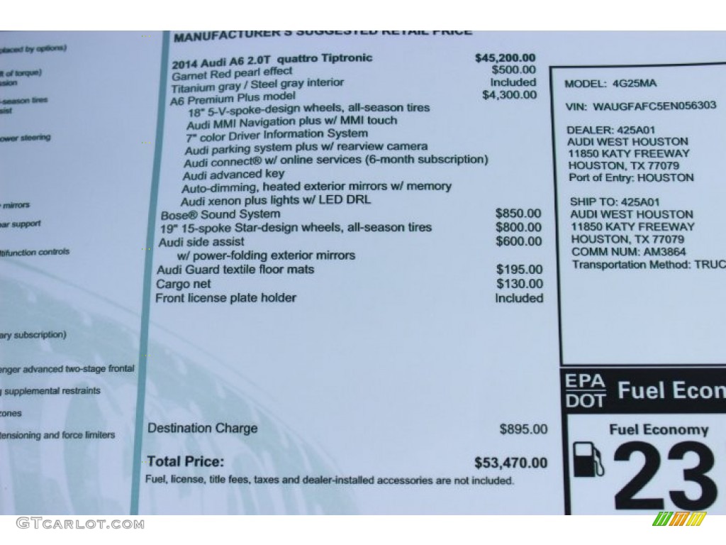 2014 Audi A6 2.0T quattro Sedan Window Sticker Photo #88036013