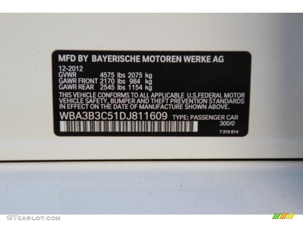 2013 3 Series Color Code 300 for Alpine White Photo #88037643