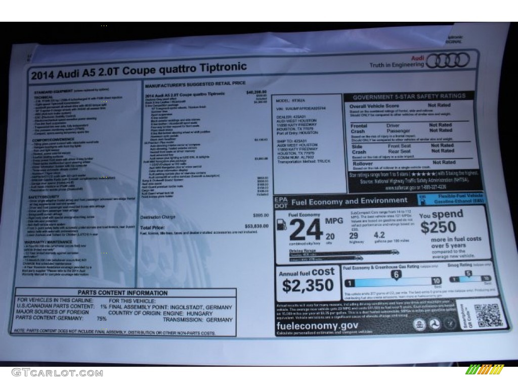 2014 Audi A5 2.0T quattro Coupe Window Sticker Photo #88041154