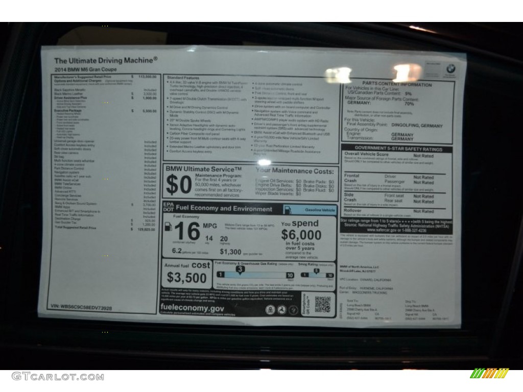2014 BMW M6 Gran Coupe Window Sticker Photo #88041346