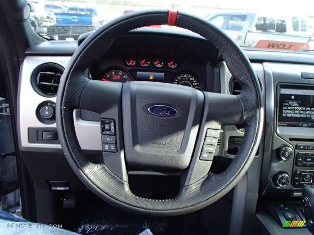 2014 Ford F150 SVT Raptor SuperCrew 4x4 Raptor Black Steering Wheel Photo #88046783
