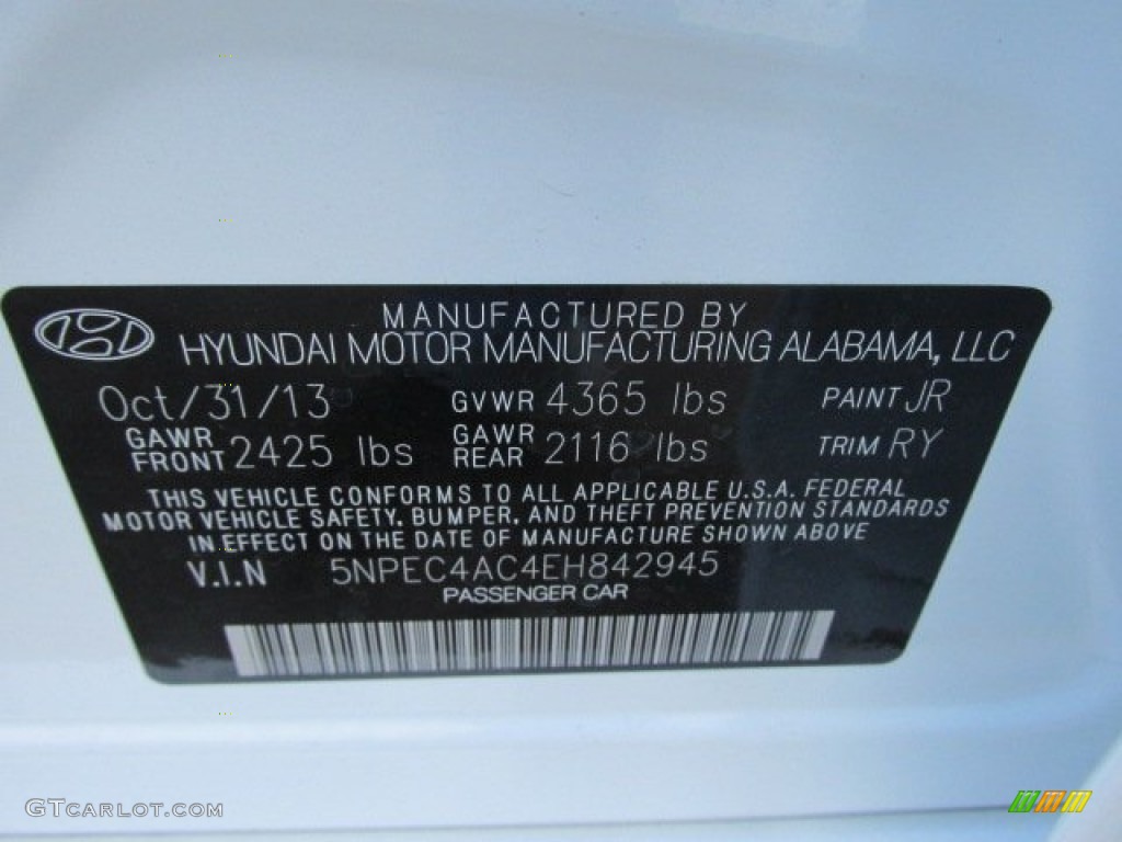 2014 Sonata Limited - Pearl White / Black photo #20