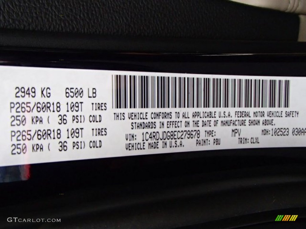 2014 Durango Color Code PBU for True Blue Pearl Photo #88064727