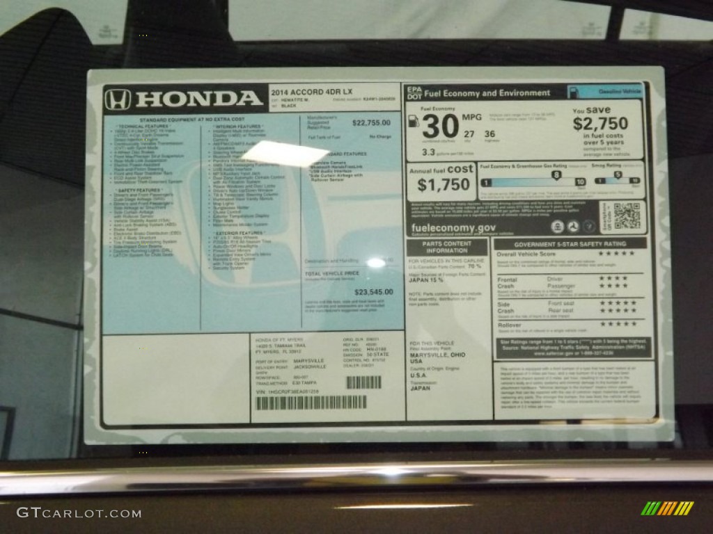 2014 Accord LX Sedan - Hematite Metallic / Black photo #9