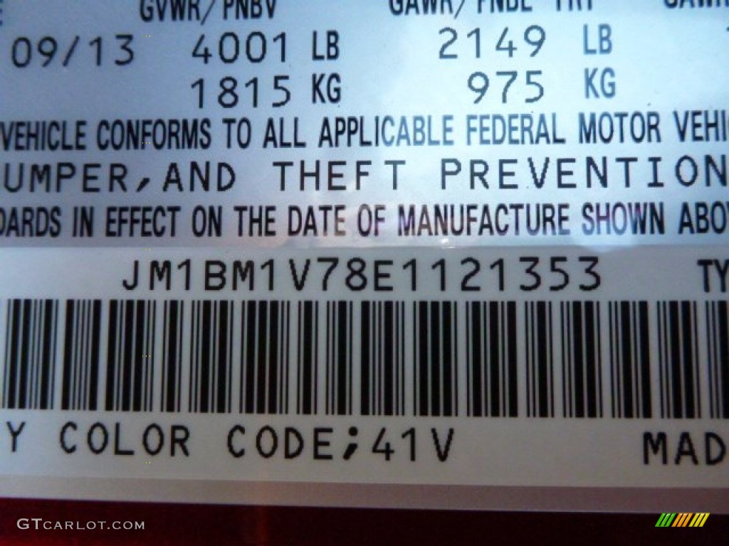 2014 MAZDA3 Color Code 41V for Soul Red Metallic Photo #88075434