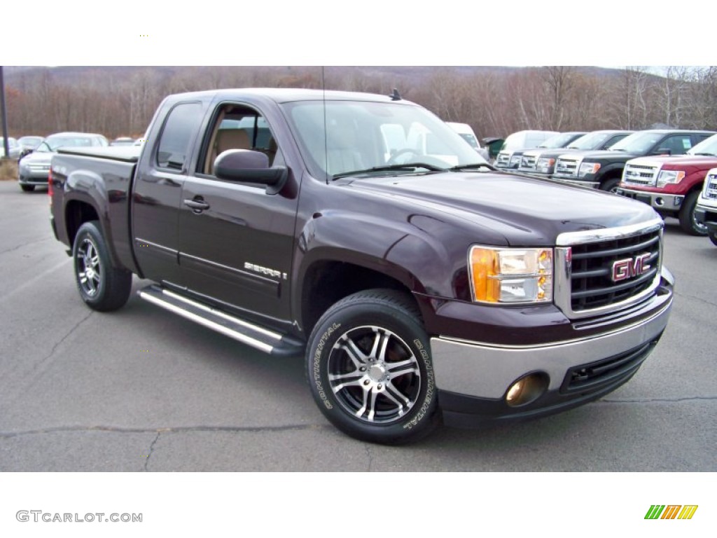 2008 Sierra 1500 SLE Extended Cab 4x4 - Dark Crimson Metallic / Light Cashmere photo #3