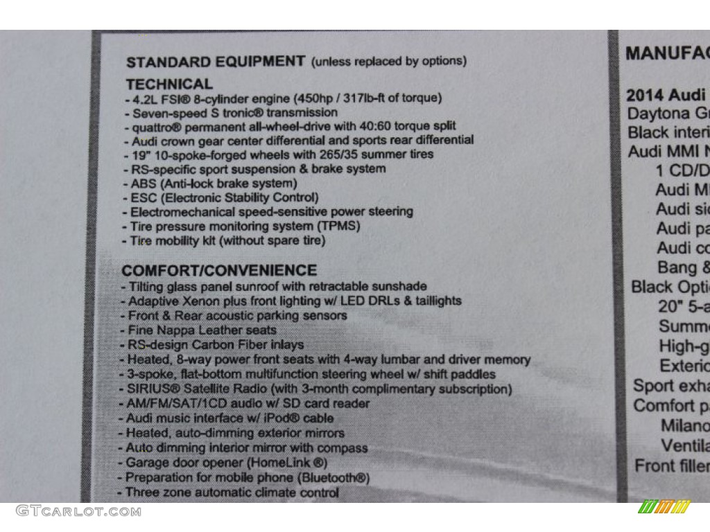 2014 Audi RS 5 Coupe quattro Window Sticker Photo #88117335