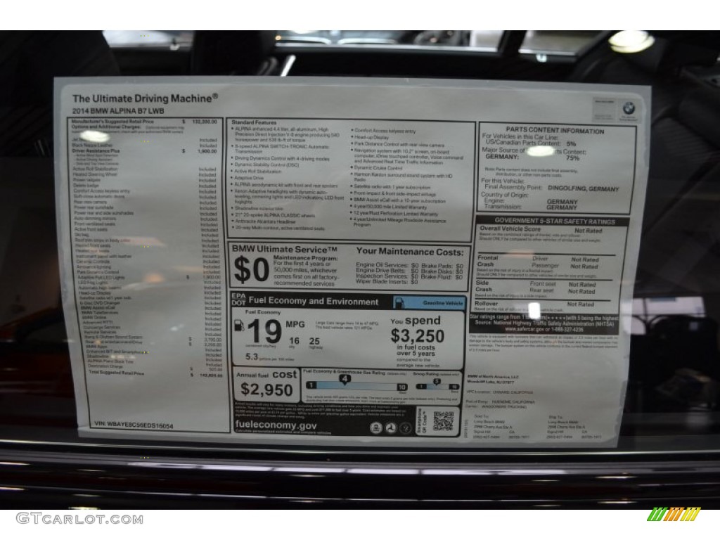2014 BMW 7 Series ALPINA B7 LWB Window Sticker Photo #88123733