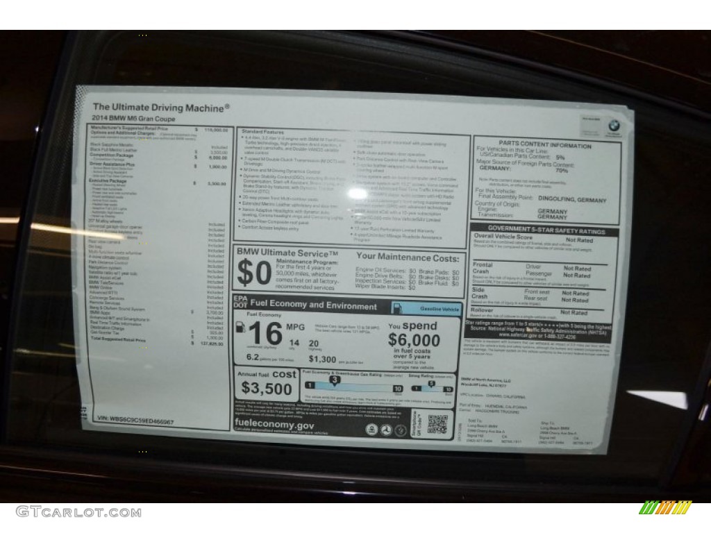 2014 BMW M6 Gran Coupe Window Sticker Photo #88125302