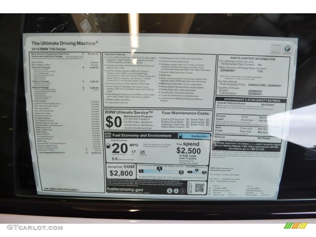 2014 BMW 7 Series 750i Sedan Window Sticker Photo #88125725