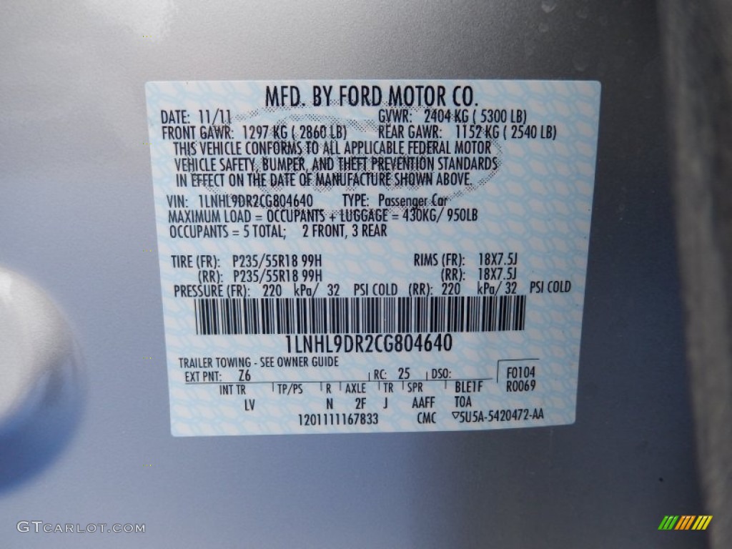 2012 MKS Color Code Z6 for Silver Diamond Premium Metallic Photo #88136540
