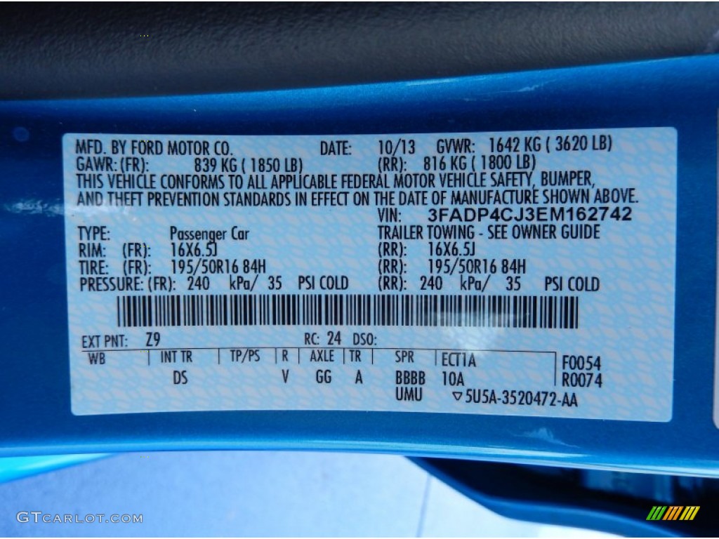2014 Fiesta Color Code Z9 for Blue Candy Photo #88141594