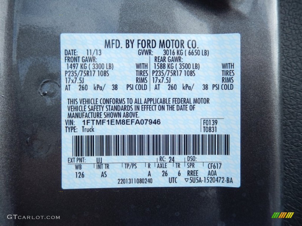 2014 F150 Color Code UJ for Sterling Grey Photo #88141883