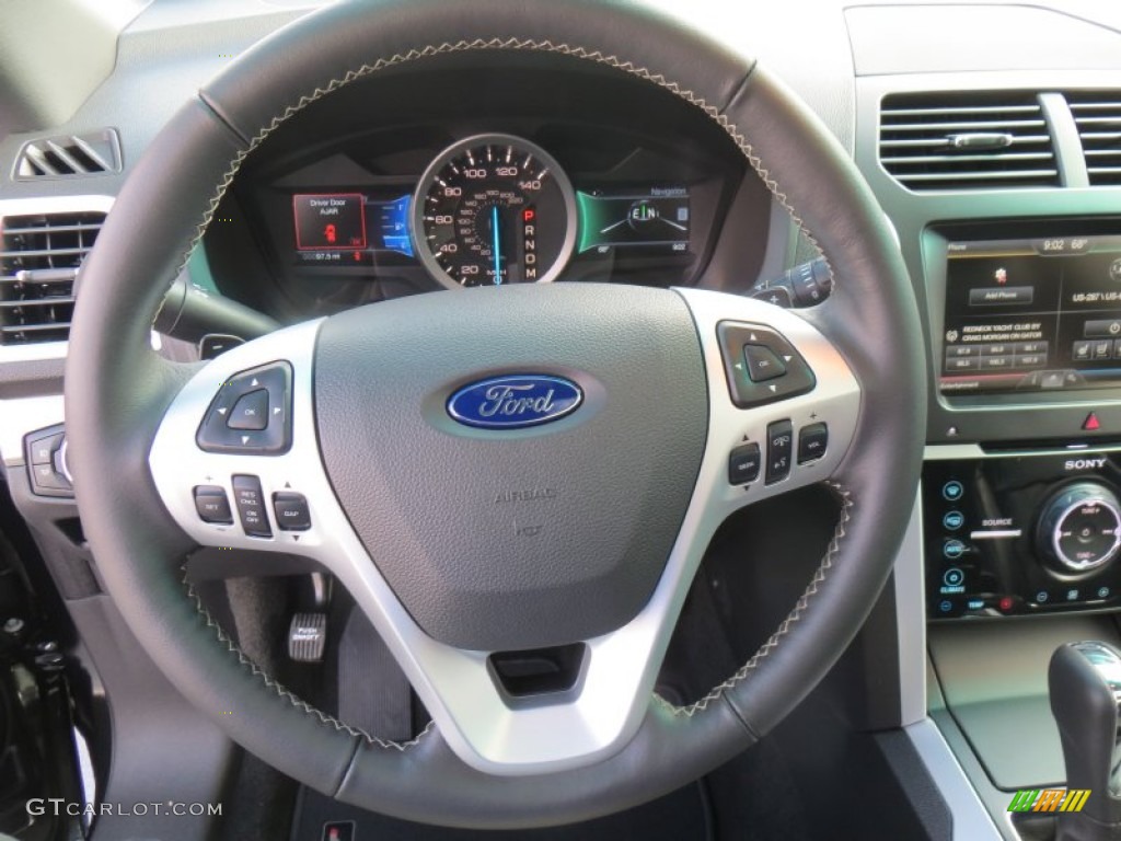 2014 Ford Explorer Sport 4WD Sport Charcoal Black Steering Wheel Photo #88145564