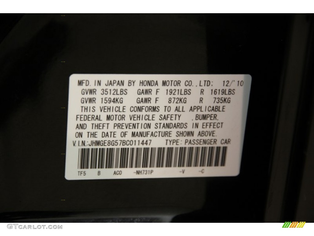 2011 Fit Color Code NH731P for Crystal Black Pearl Photo #88165205