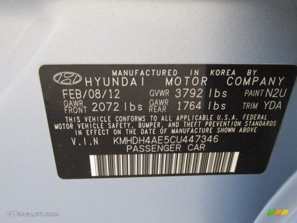 2012 Elantra Limited - Blue Sky Metallic / Beige photo #24