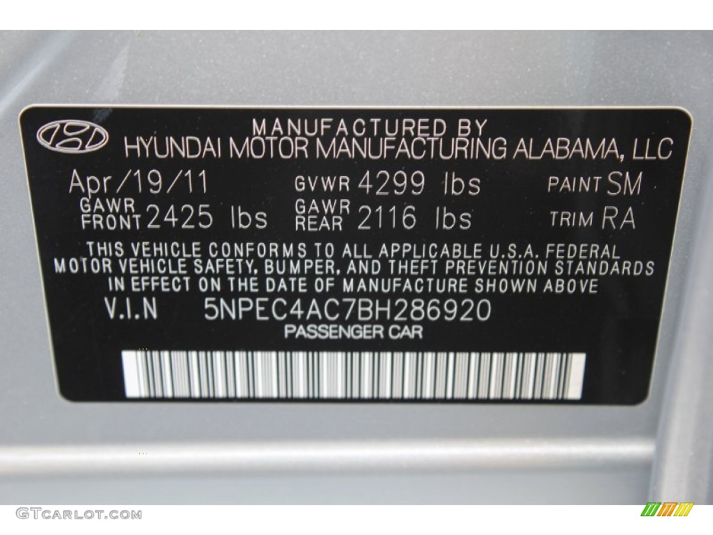 2011 Sonata Limited - Radiant Silver / Gray photo #20