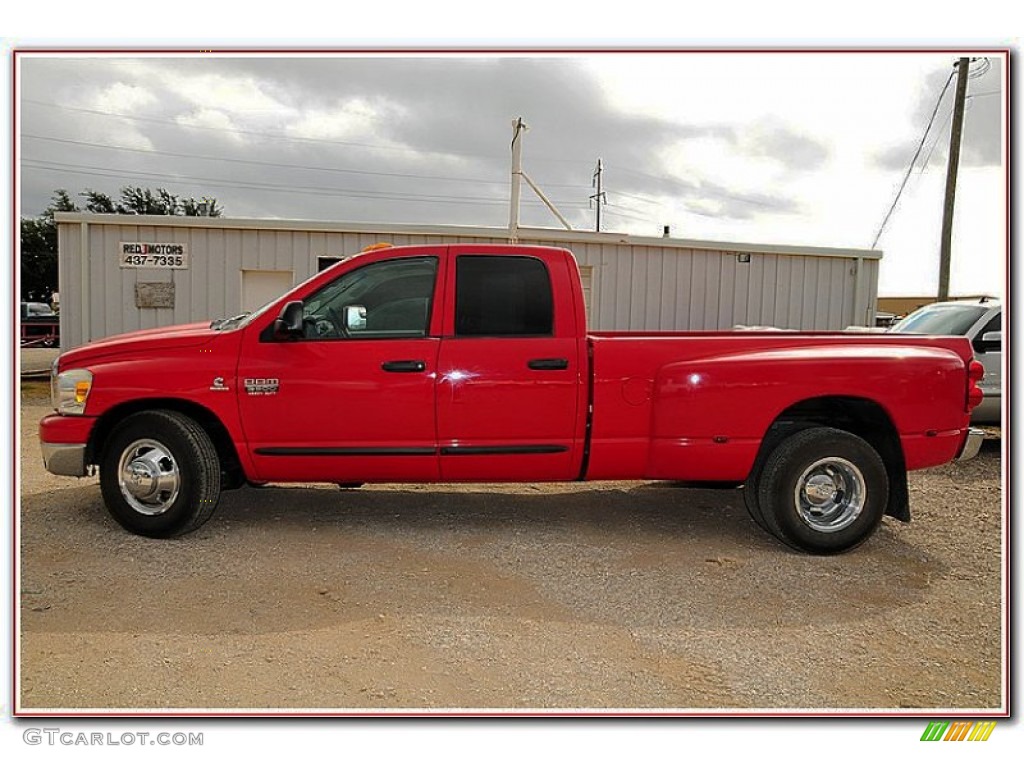 2007 Ram 3500 Laramie Quad Cab Dually - Flame Red / Medium Slate Gray photo #3