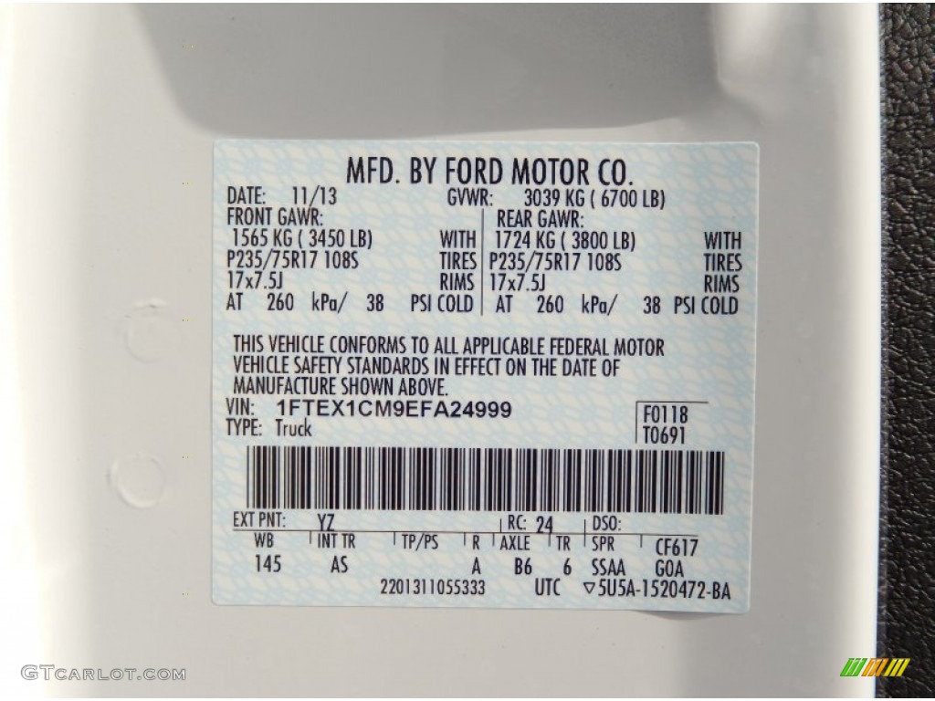 2014 Ford F150 XL SuperCab Color Code Photos