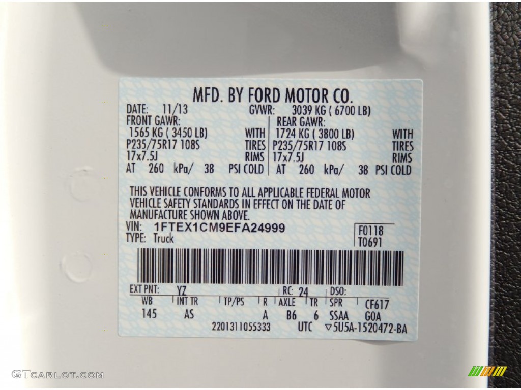 2014 F150 Color Code YZ for Oxford White Photo #88193889