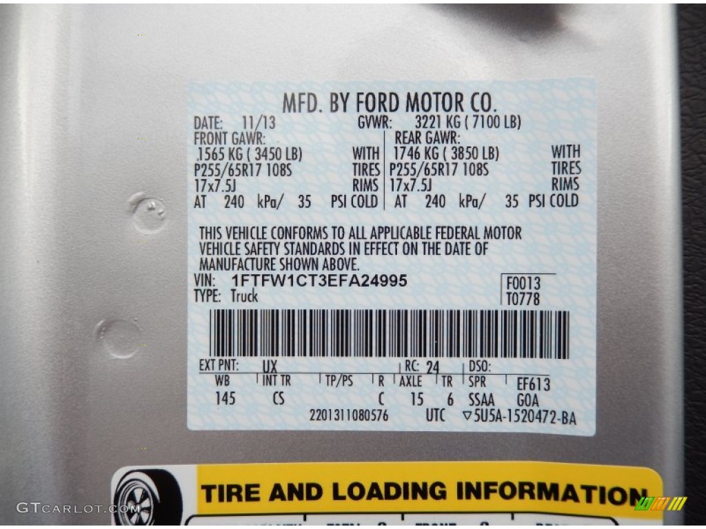 2014 Ford F150 XL SuperCrew Color Code Photos