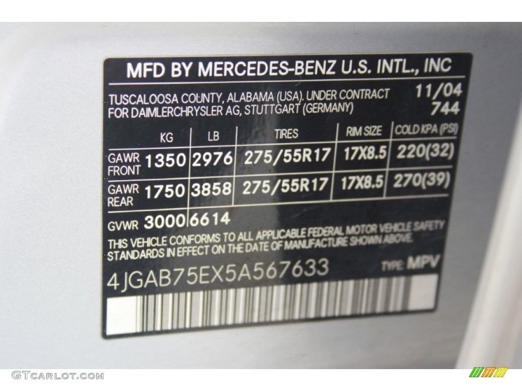 2005 ML 500 4Matic - Brilliant Silver Metallic / Charcoal photo #31