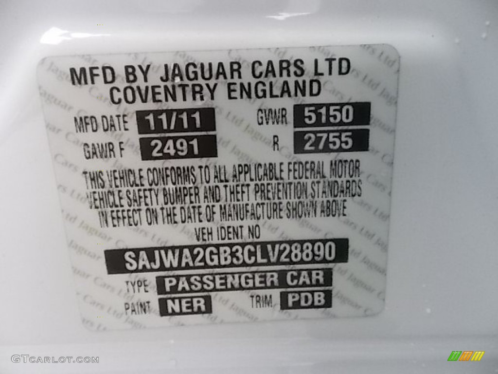 2012 Jaguar XJ XJL Portfolio Color Code Photos