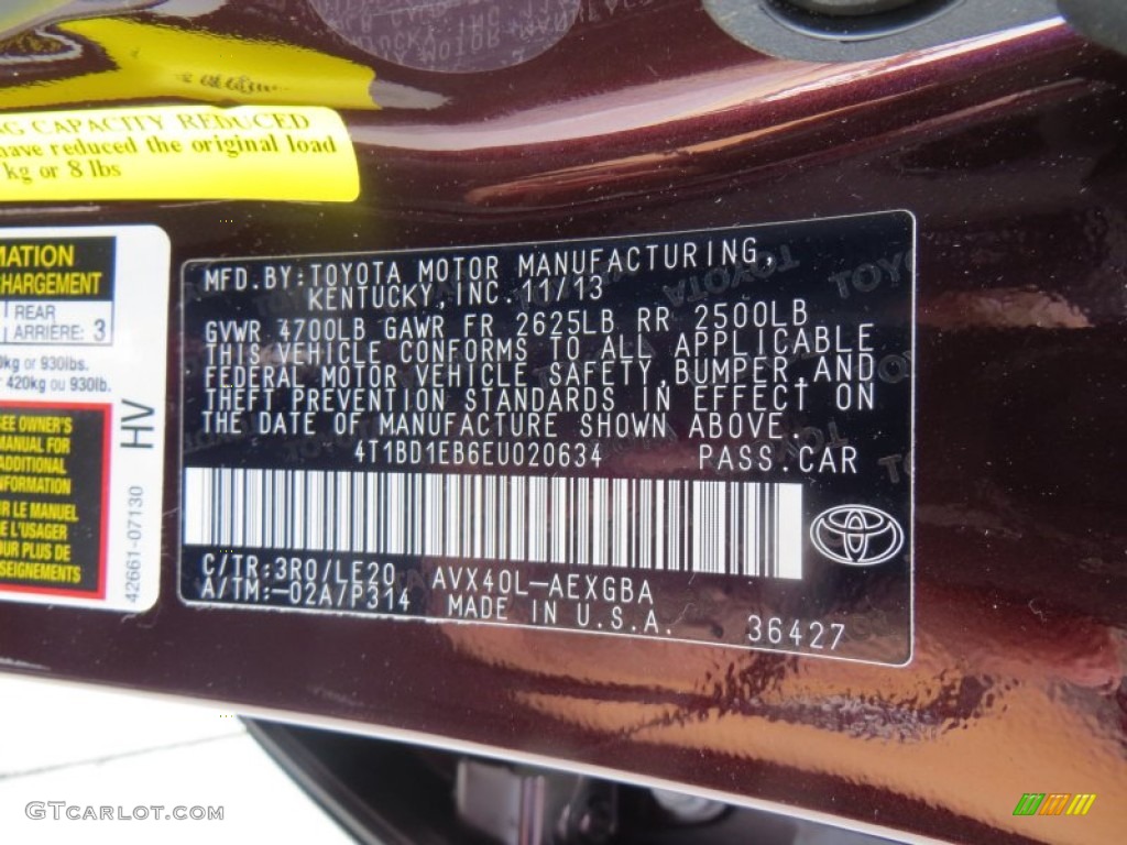 2014 Toyota Avalon Hybrid XLE Touring Color Code Photos