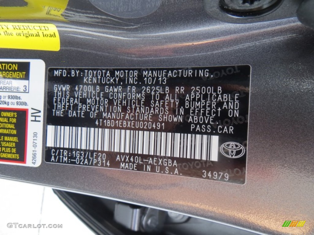 2014 Avalon Color Code 1G3 for Magnetic Gray Metallic Photo #88221276