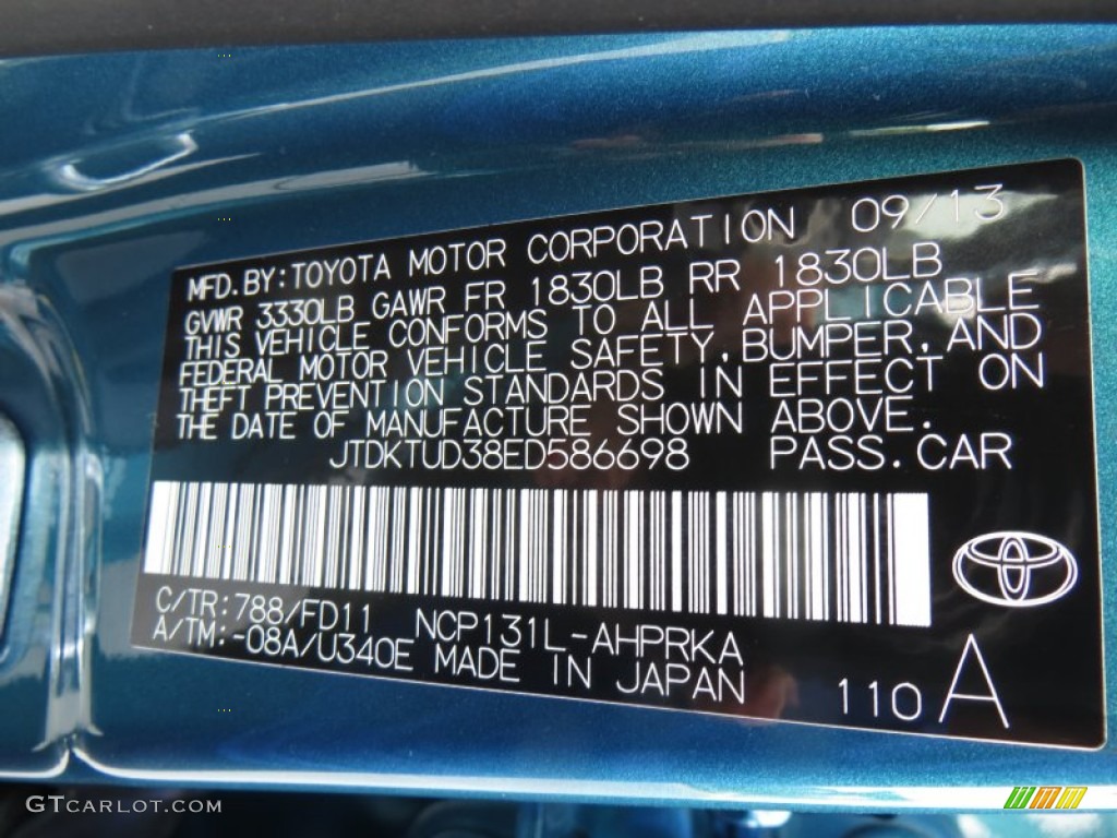 2014 Yaris Color Code 788 for Lagoon Blue Mica Photo #88227513